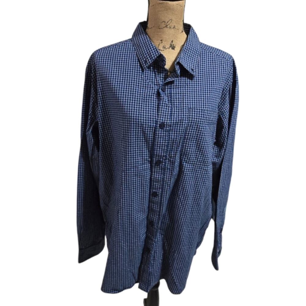 Columbia Blue Checkered Plaid Mens Button-Up Shirt Size‎ Large